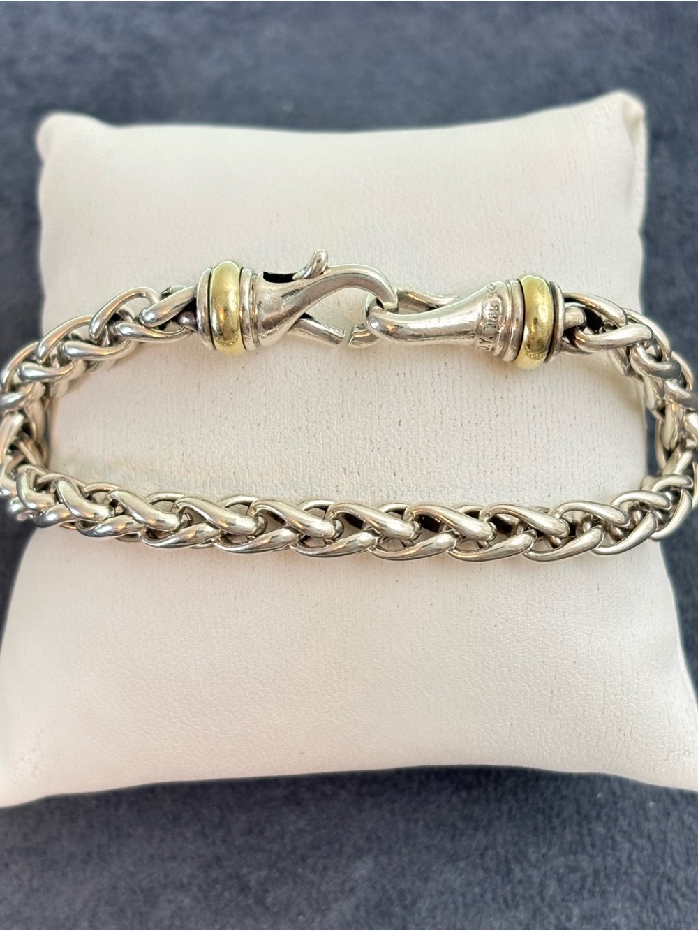 David Yurman 925 & 14k Gold 6mm Wheat Chain Bracelet 6.5-7"